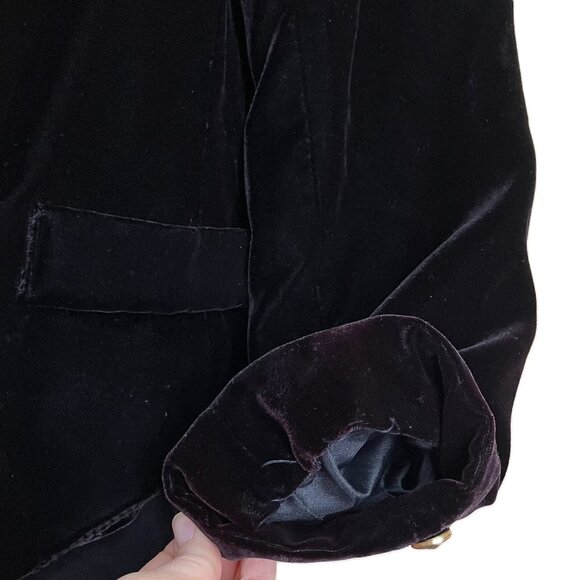 Avenue Road Velvet Blazer Single Button Jacket Dark Eggplant Vintage 90s Medium - Picture 3 of 6